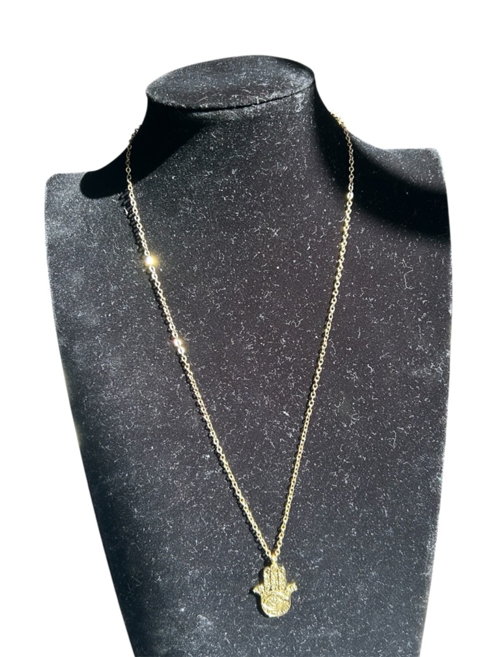 Hamsa Hand Evil Eye 18K Gold Plated Pendant Stainless Steel Necklace - Picture 5 of 7